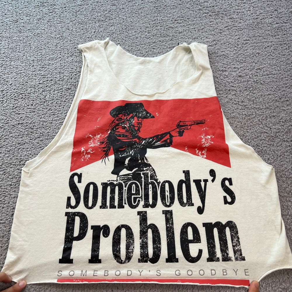 Somebody's Problem Cowgirl Muscle Tank Top Cream Western Crop Top Large